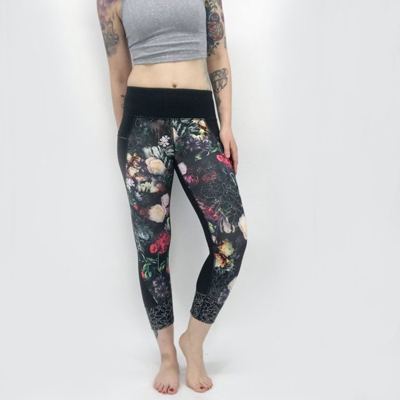 Athleta Pants - Athleta : Black Floral Workout Leggings Size Small
